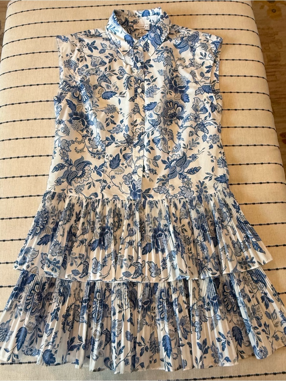 Current Air Blue and White Floral Tiered Sleeveless Dress